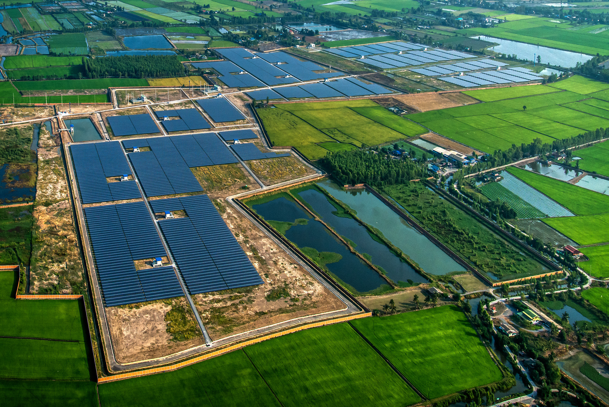 Solar farm, solar panels in Thailand  from the air